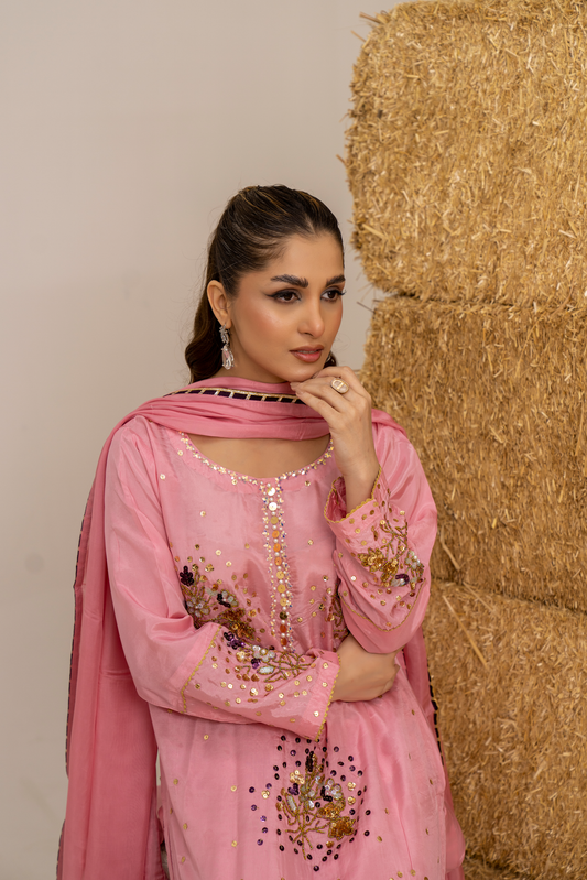 Blush Pink Embroidered Luxury 3-Piece Suit