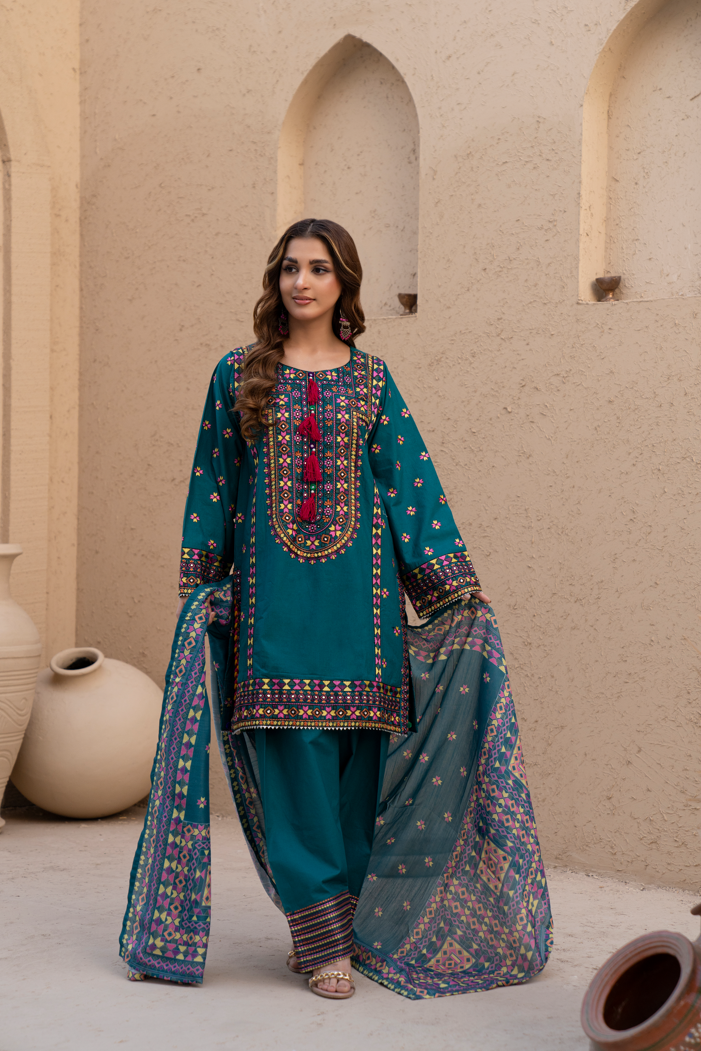 Teal Embroidered 3-Piece Luxury Lawn Suit