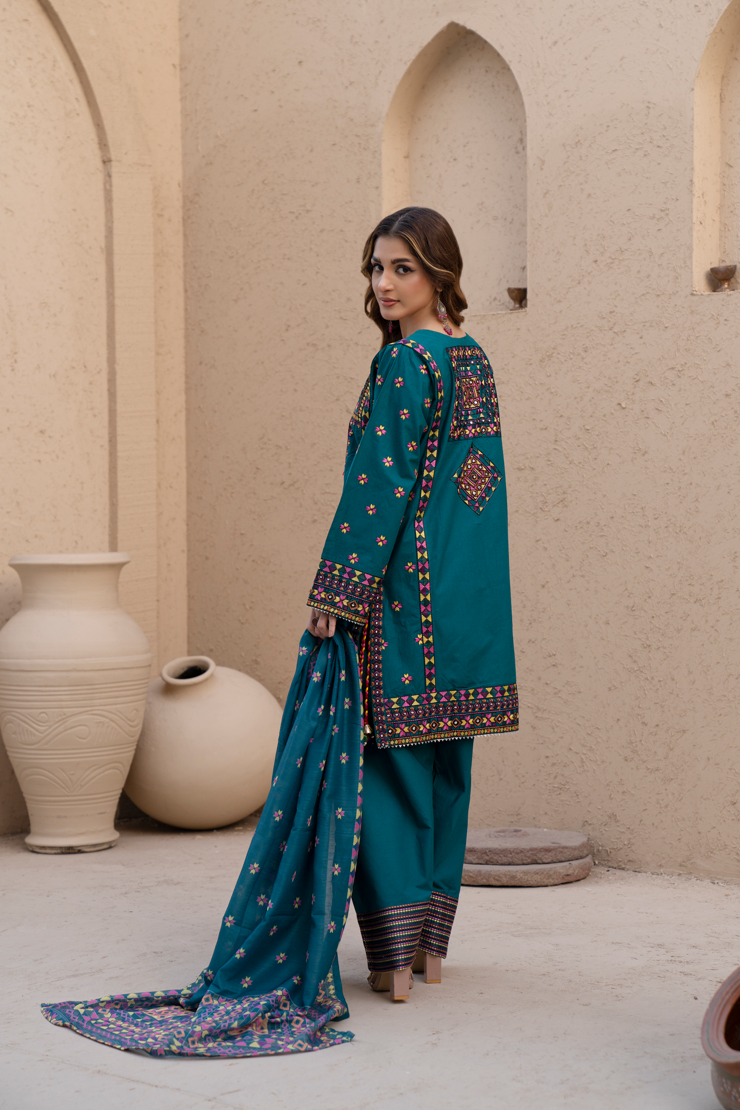 Teal Embroidered 3-Piece Luxury Lawn Suit