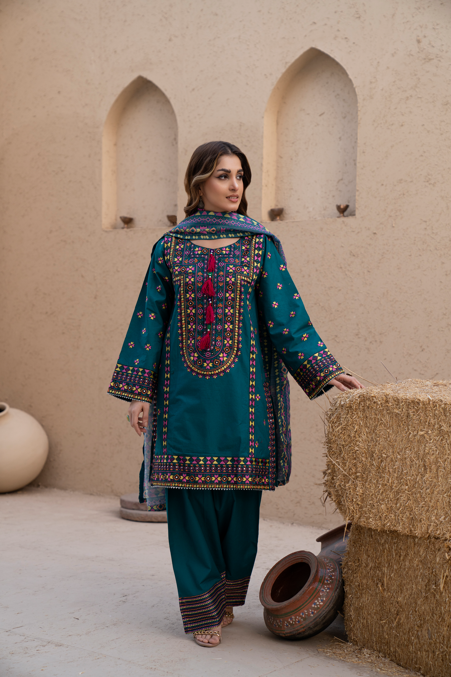 Teal Embroidered 3-Piece Luxury Lawn Suit