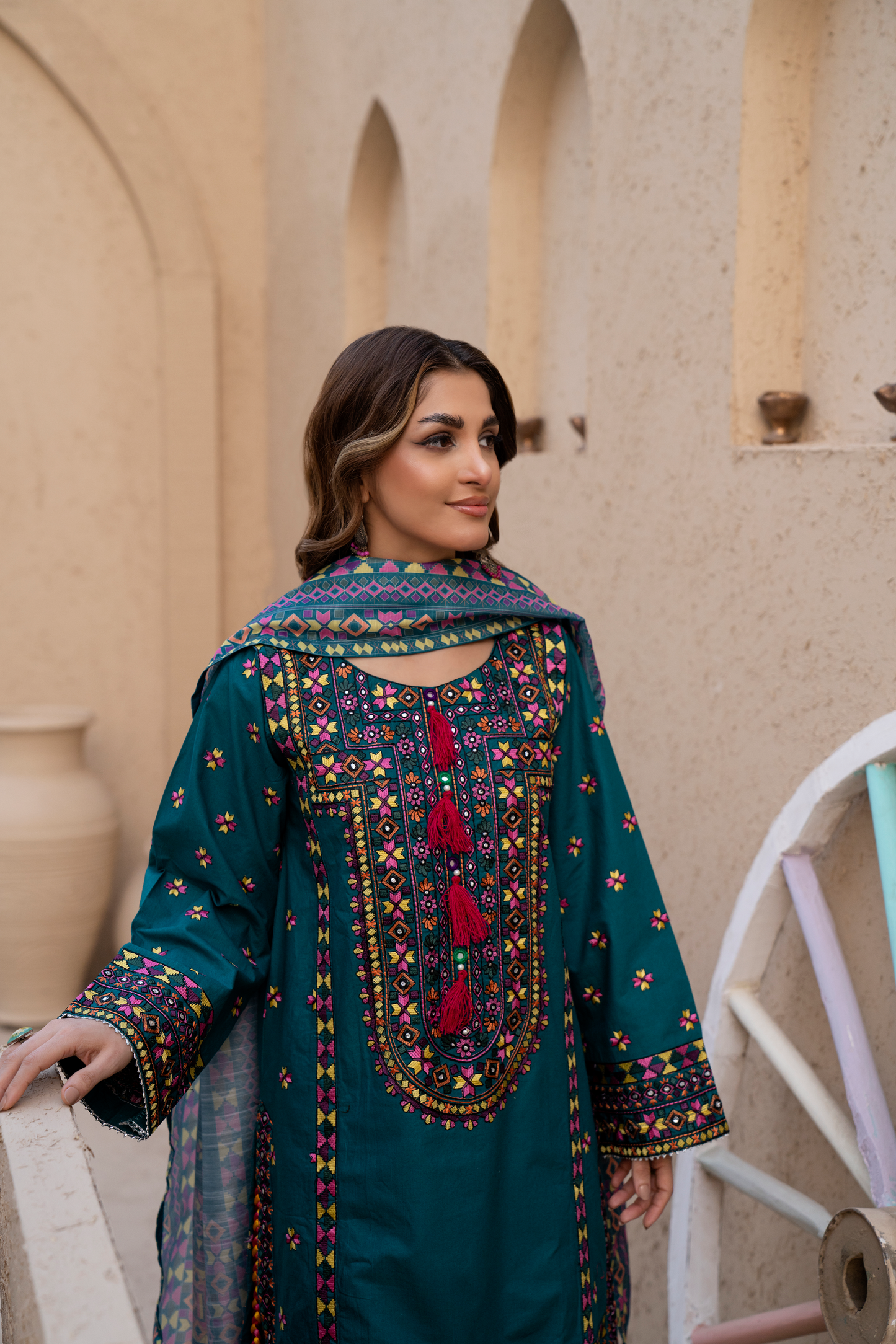 Teal Embroidered 3-Piece Luxury Lawn Suit